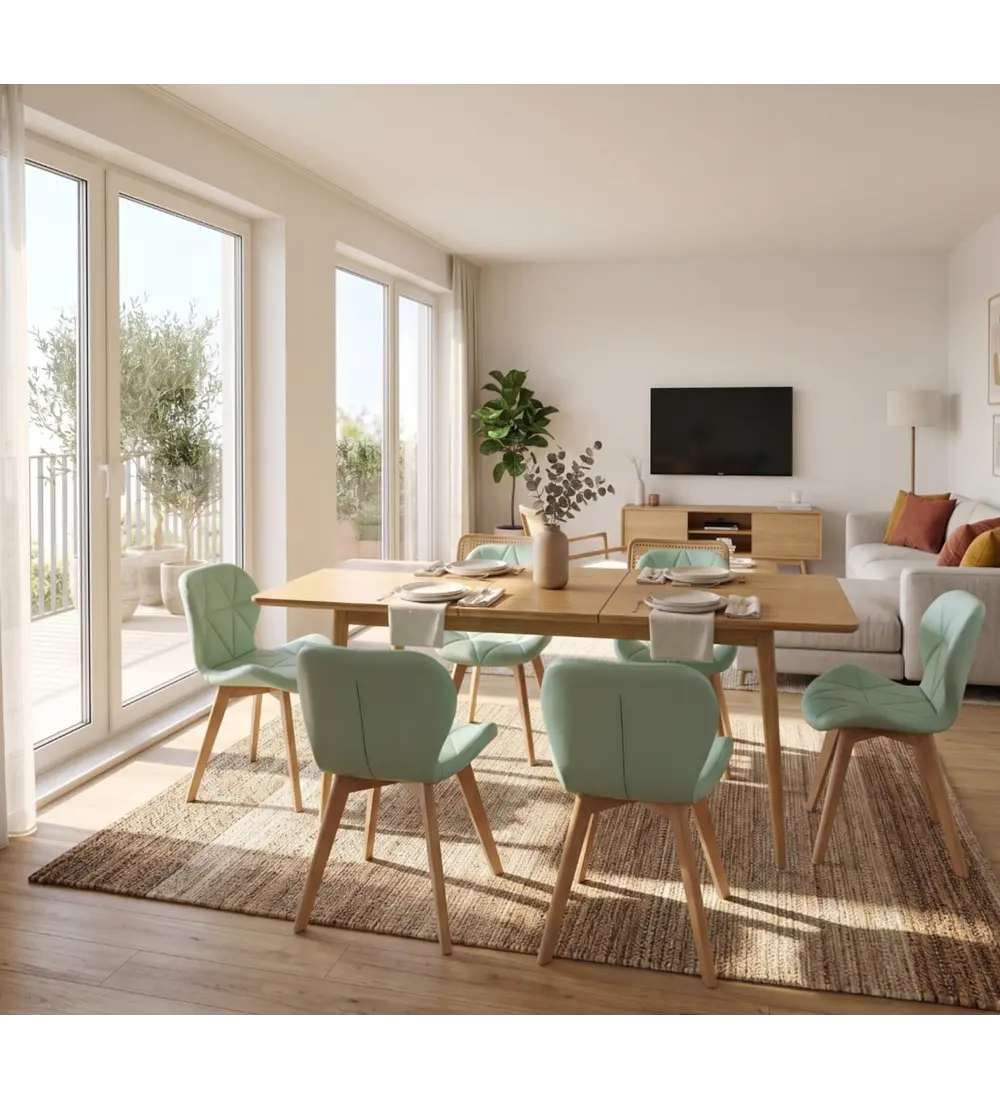 Comedor Mesa Expandible Rectangular Zeus + 6 Sillas Mariposas Ecocuero Wood