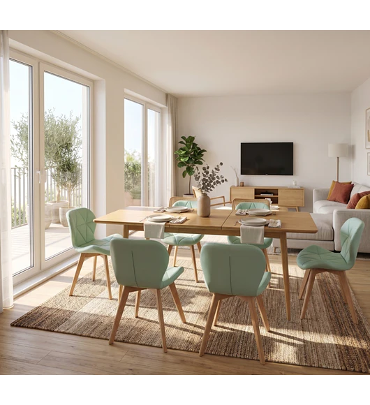 Comedor Mesa Expandible Rectangular Zeus + 6 Sillas Mariposas Ecocuero Wood