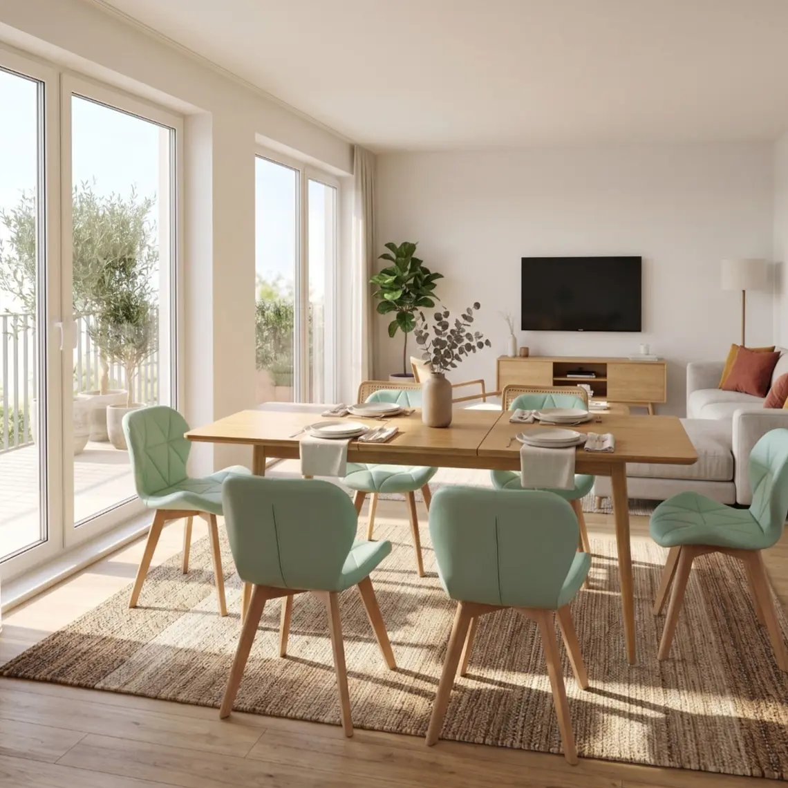 Comedor Mesa Expandible Rectangular Zeus + 6 Sillas Mariposas Ecocuero Wood 1
