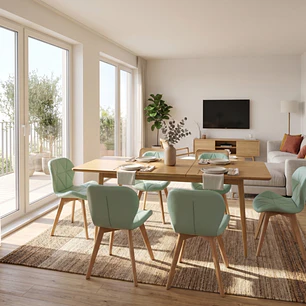 Comedor Mesa Expandible Rectangular Zeus + 6 Sillas Mariposas Ecocuero Wood