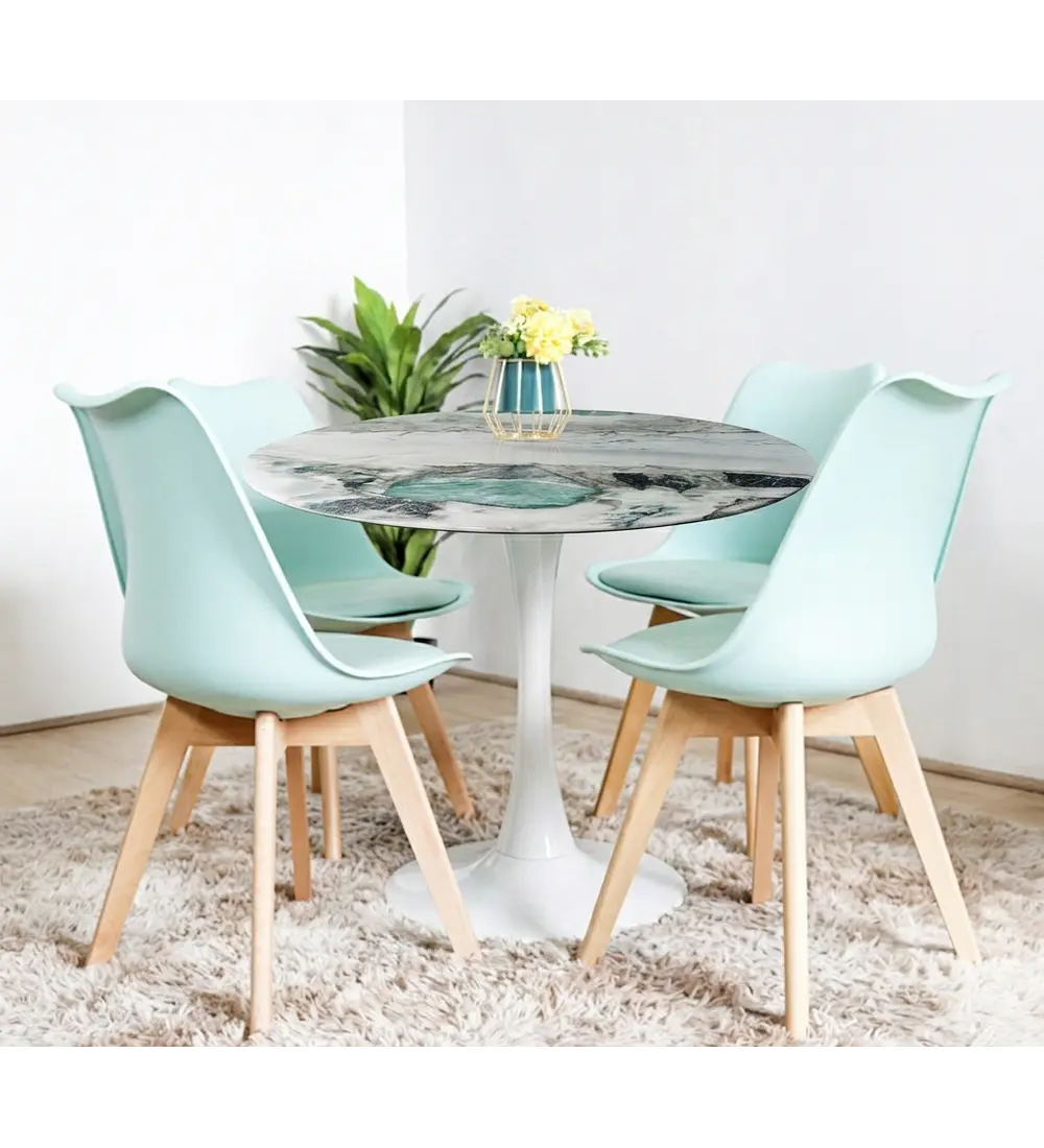 Comedor Mesa Tulip Marmol Stone 100cms + 4 Sillas Tulip