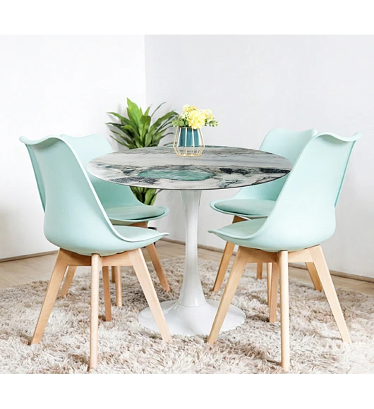 Comedor Mesa Tulip Marmol Stone 100cms + 4 Sillas Tulip