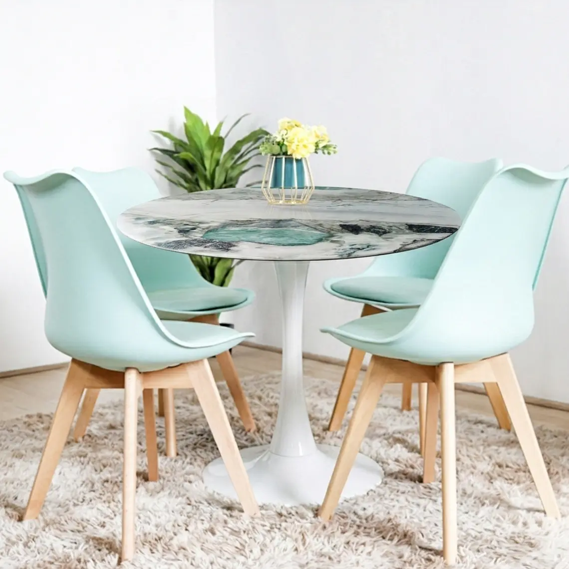 Comedor Mesa Tulip Marmol Stone 100cms + 4 Sillas Tulip 1