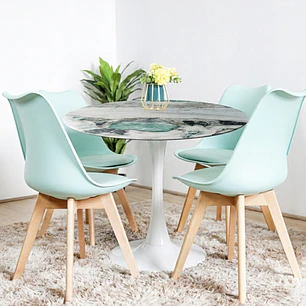 Comedor Mesa Tulip Marmol Stone 100cms + 4 Sillas Tulip