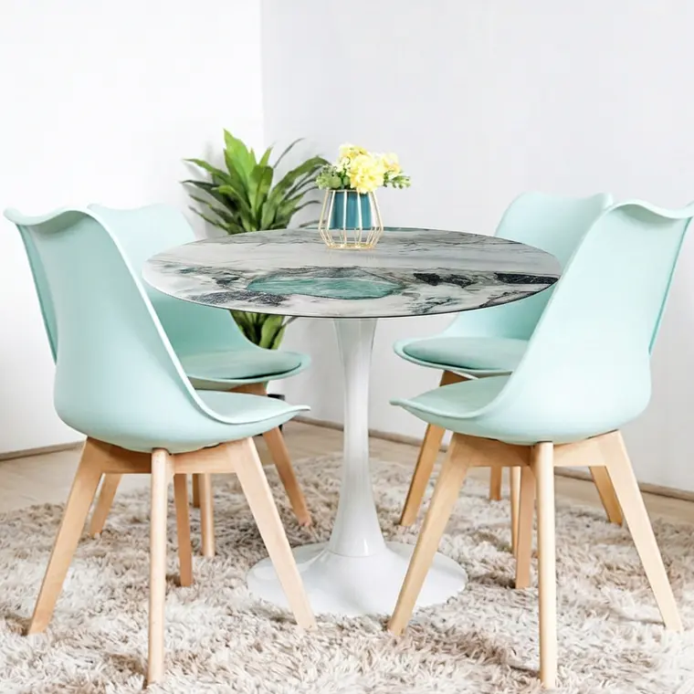 Comedor Mesa Tulip Marmol Stone 100cms + 4 Sillas Tulip 1