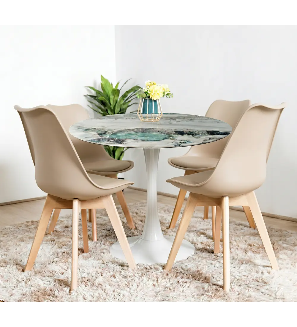 Comedor Mesa Tulip Marmol Stone 100cms + 4 Sillas Tulip