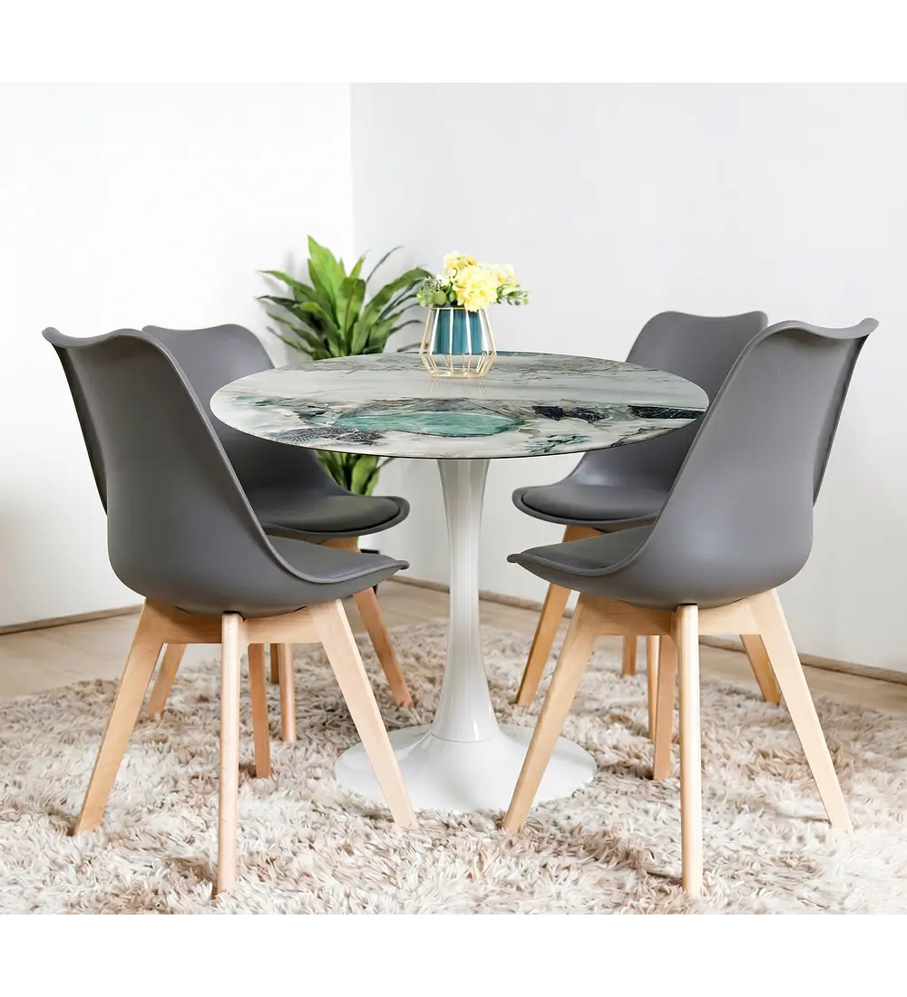 Comedor Mesa Tulip Marmol Stone 100cms + 4 Sillas Tulip