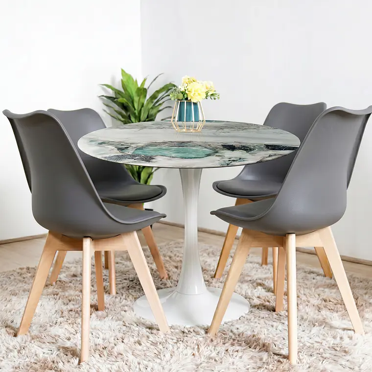 Comedor Mesa Tulip Marmol Stone 100cms + 4 Sillas Tulip 3