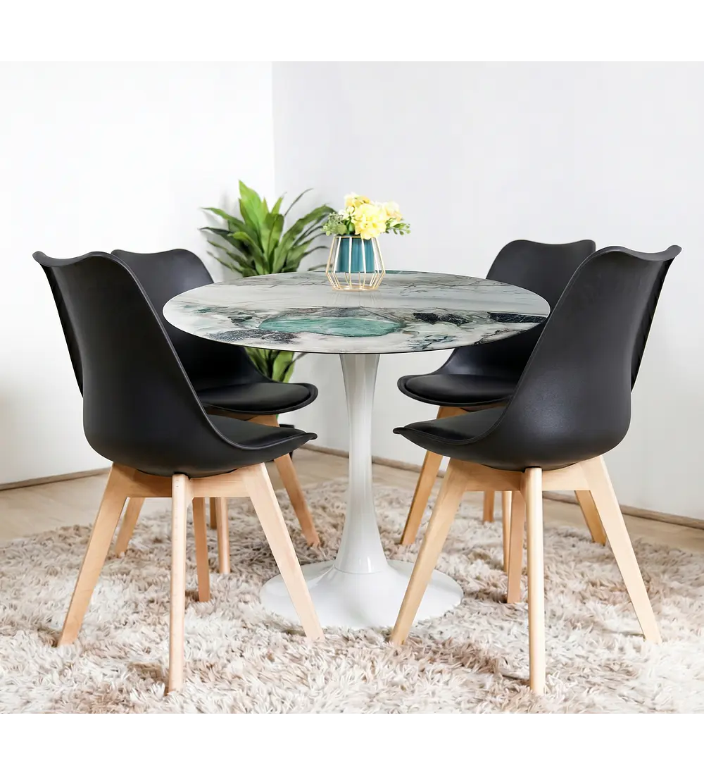 Comedor Mesa Tulip Marmol Stone 100cms + 4 Sillas Tulip