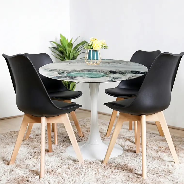 Comedor Mesa Tulip Marmol Stone 100cms + 4 Sillas Tulip 4