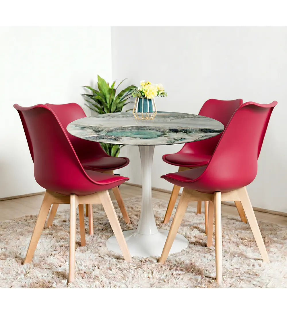 Comedor Mesa Tulip Marmol Stone 100cms + 4 Sillas Tulip