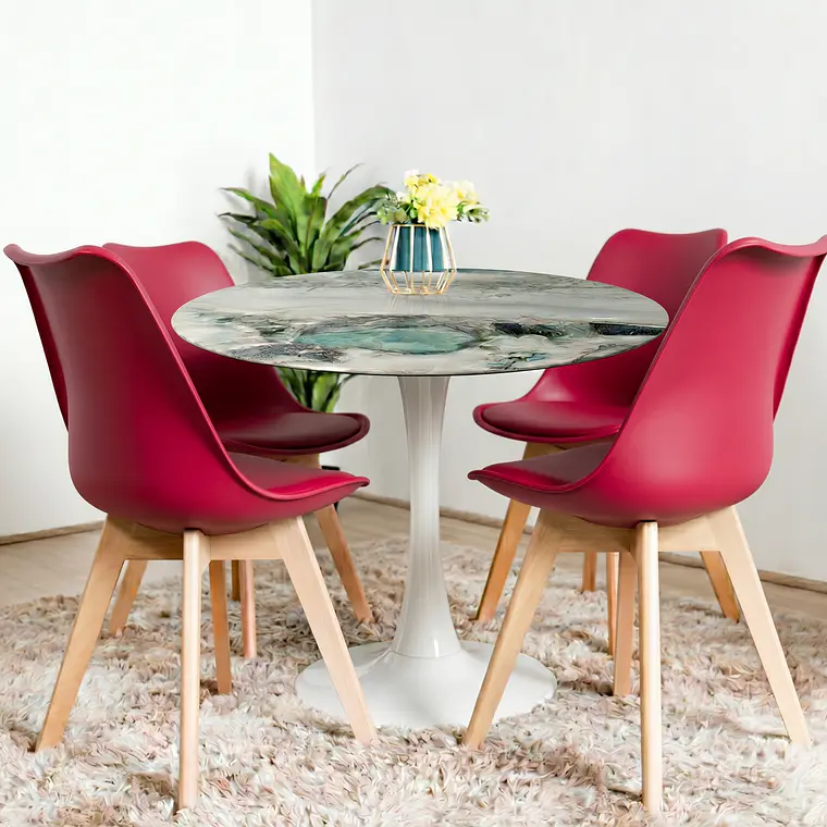 Comedor Mesa Tulip Marmol Stone 100cms + 4 Sillas Tulip 5