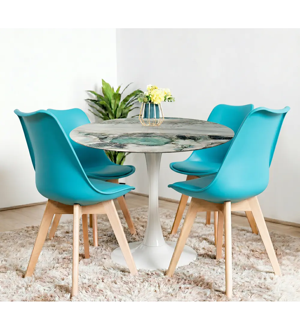 Comedor Mesa Tulip Marmol Stone 100cms + 4 Sillas Tulip