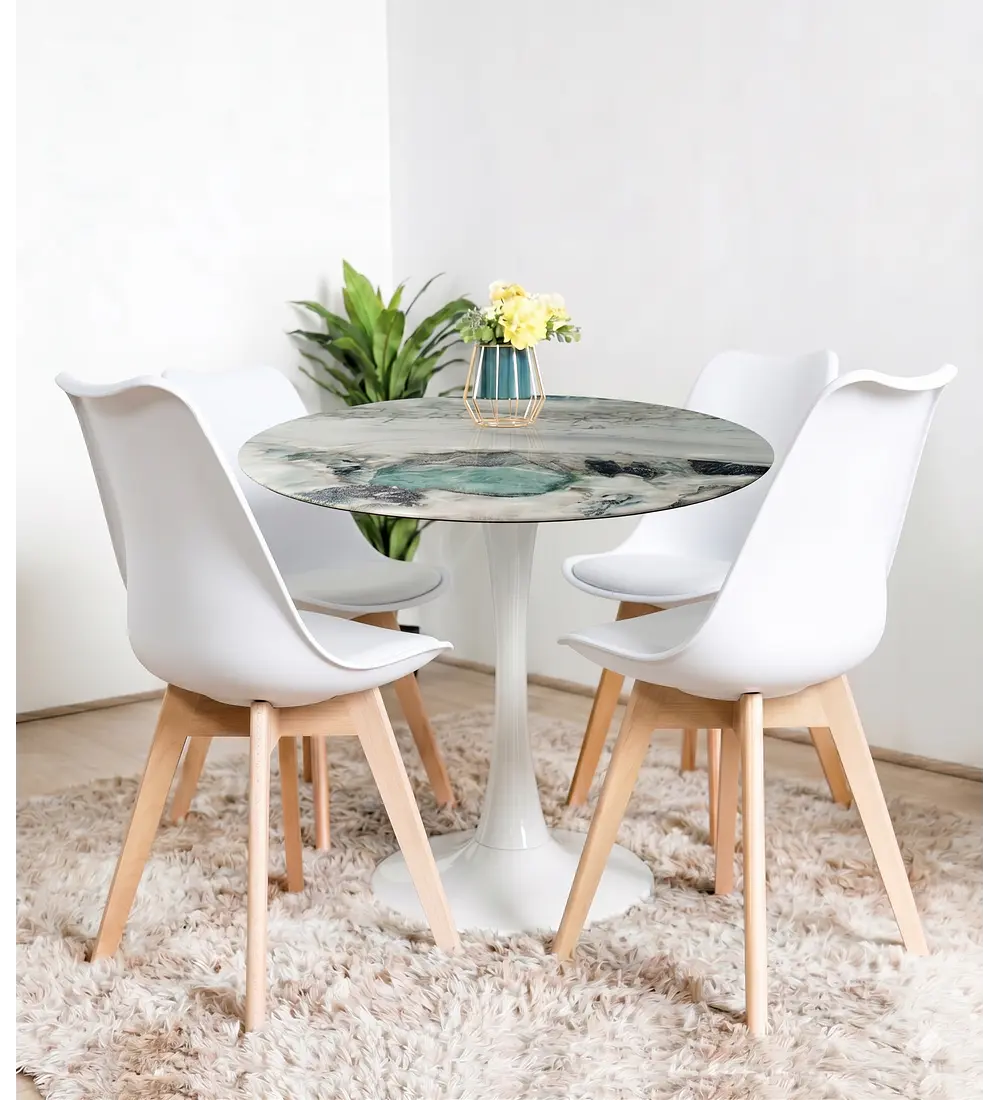 Comedor Mesa Tulip Marmol Stone 100cms + 4 Sillas Tulip