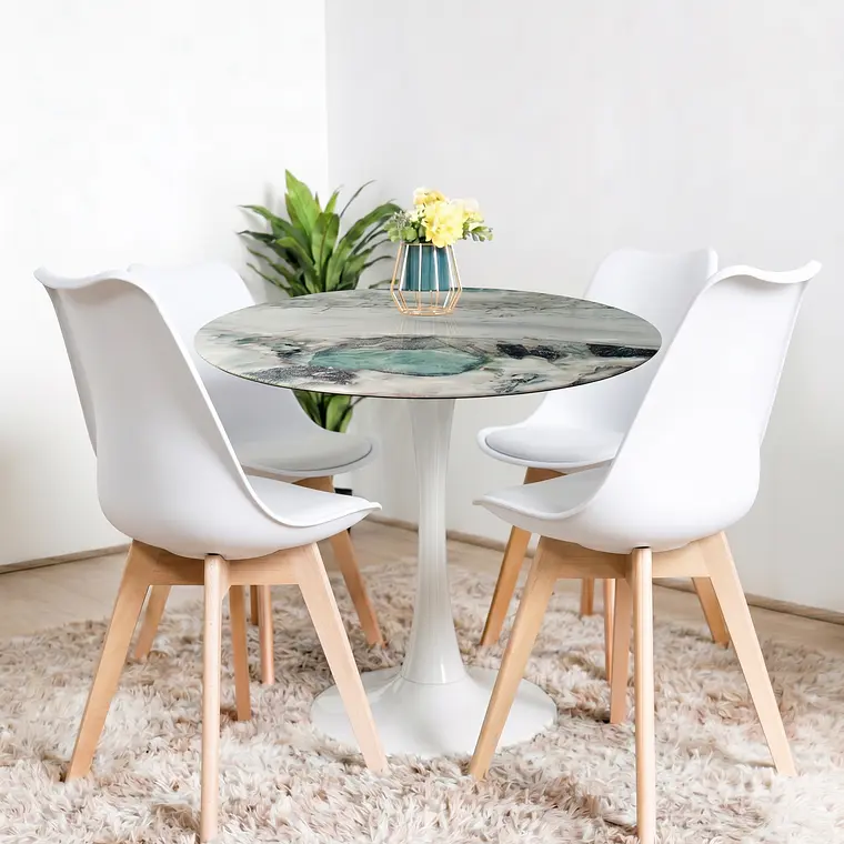 Comedor Mesa Tulip Marmol Stone 100cms + 4 Sillas Tulip 8
