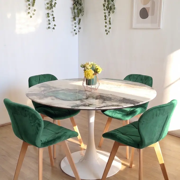 Comedor Mesa Tulip Stone 100cms + 4 Sillas Mariposa Velvet 7