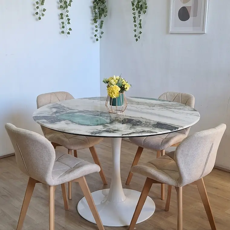 Comedor Mesa Tulip Stone 100cms + 4 Sillas Mariposa Velvet 9