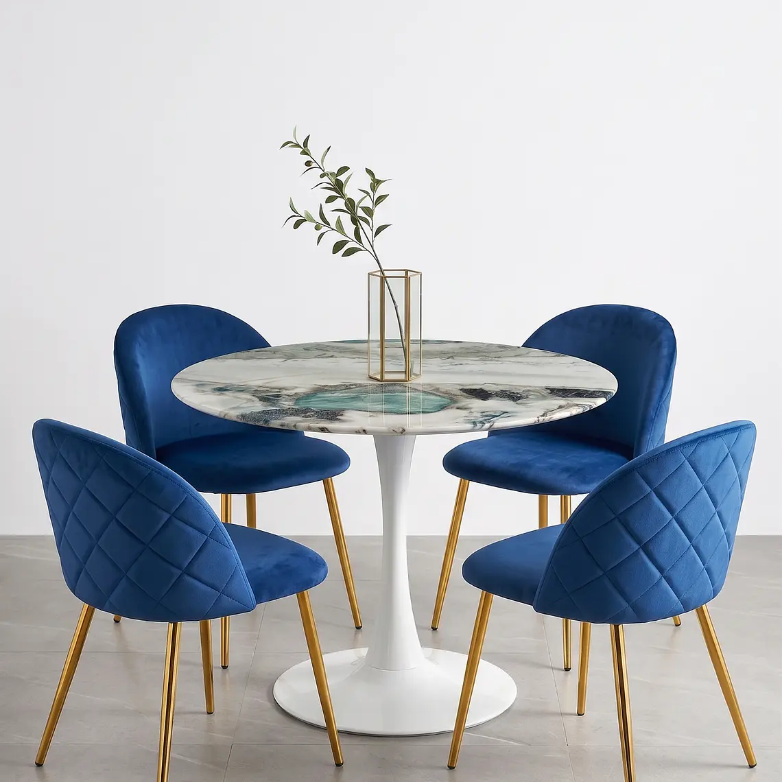 Comedor Mesa Tulip Marmol Stone 100cms + 4 Sillas Bread Gold 5