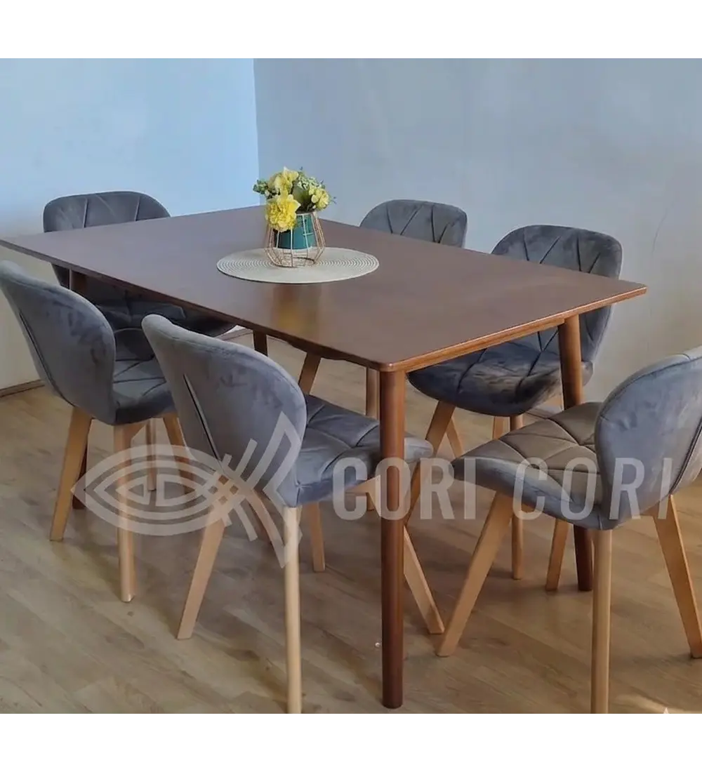 Comedor Mesa Vema 140x80cms  + 6 Sillas Mariposa Velvet