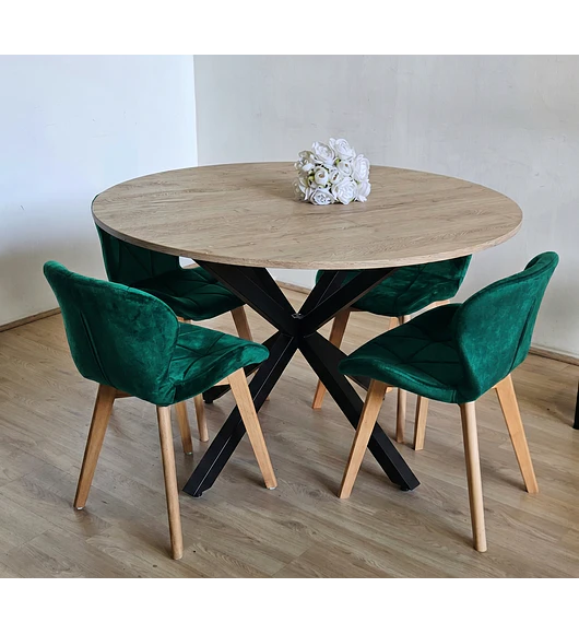 Comedor Warwick Rustica 100cm + 4 Sillas Mariposa Velvet