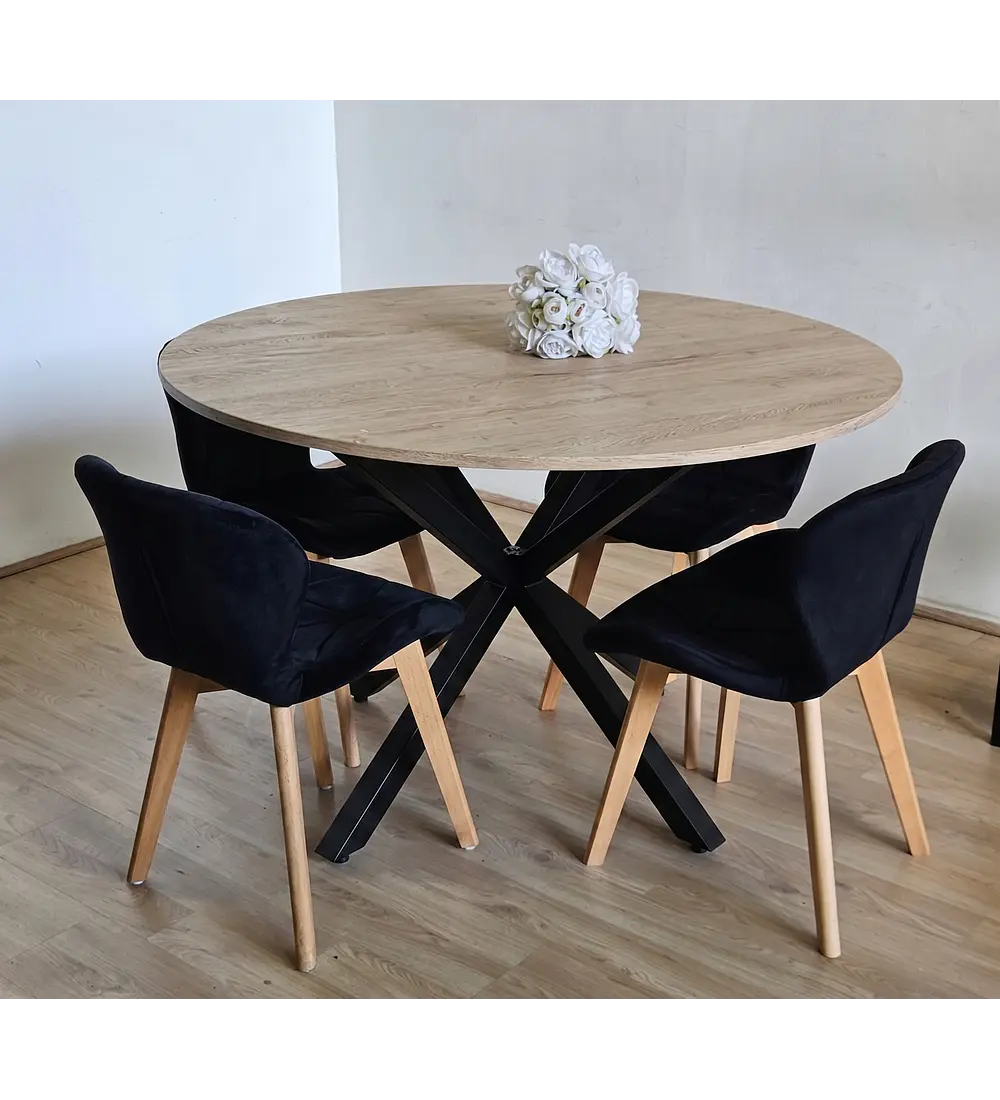 Comedor Warwick Rustica 100cm + 4 Sillas Mariposa Velvet