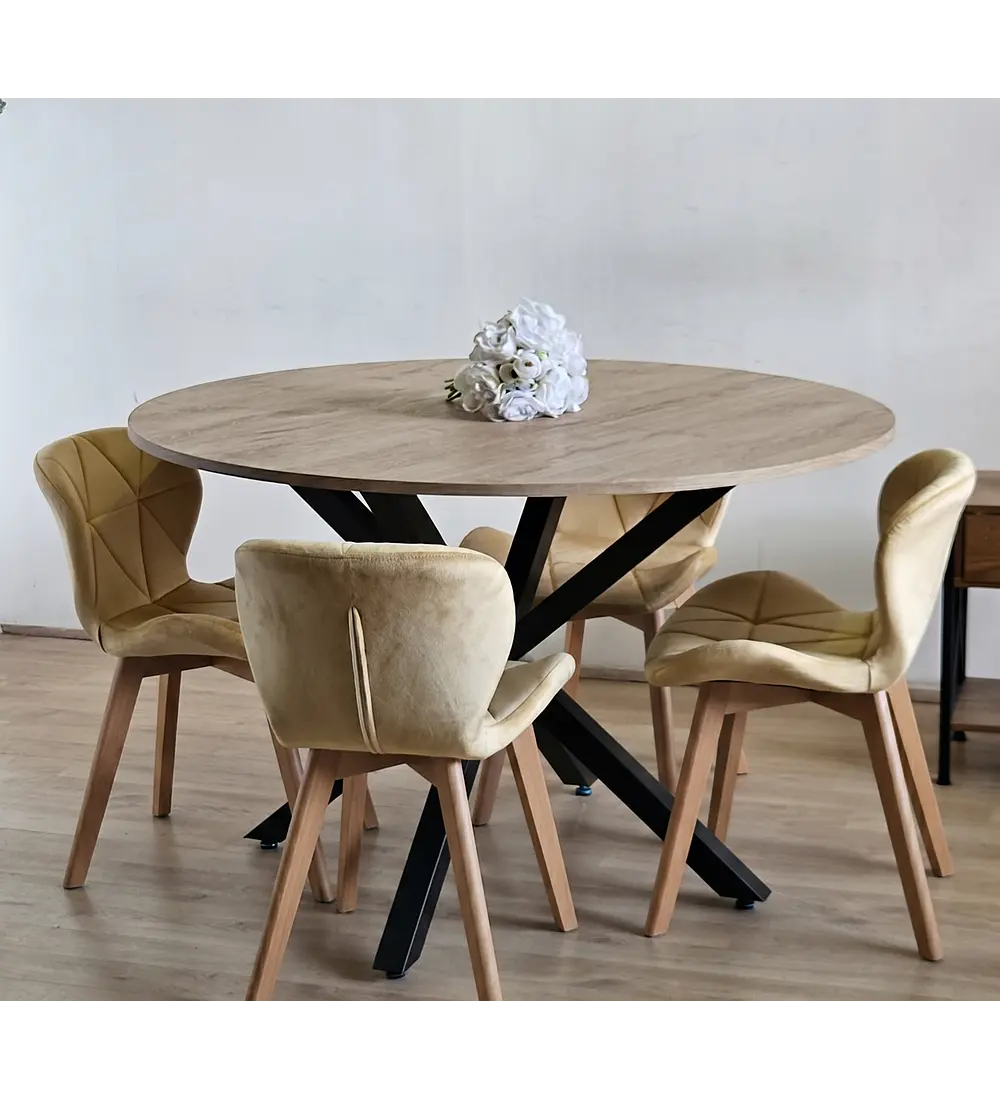 Comedor Warwick Rustica 100cm + 4 Sillas Mariposa Velvet