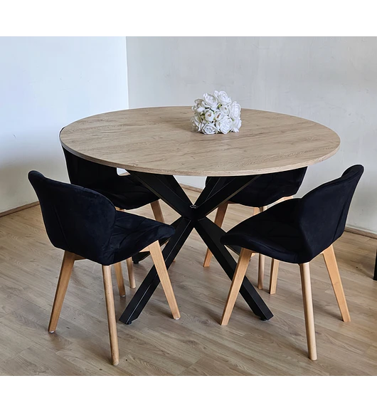 Comedor Warwick Rustica 120cm + 4 Sillas Mariposa Velvet