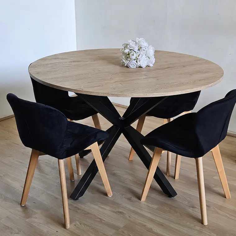 Comedor Warwick Rustica 120cm + 4 Sillas Mariposa Velvet 1