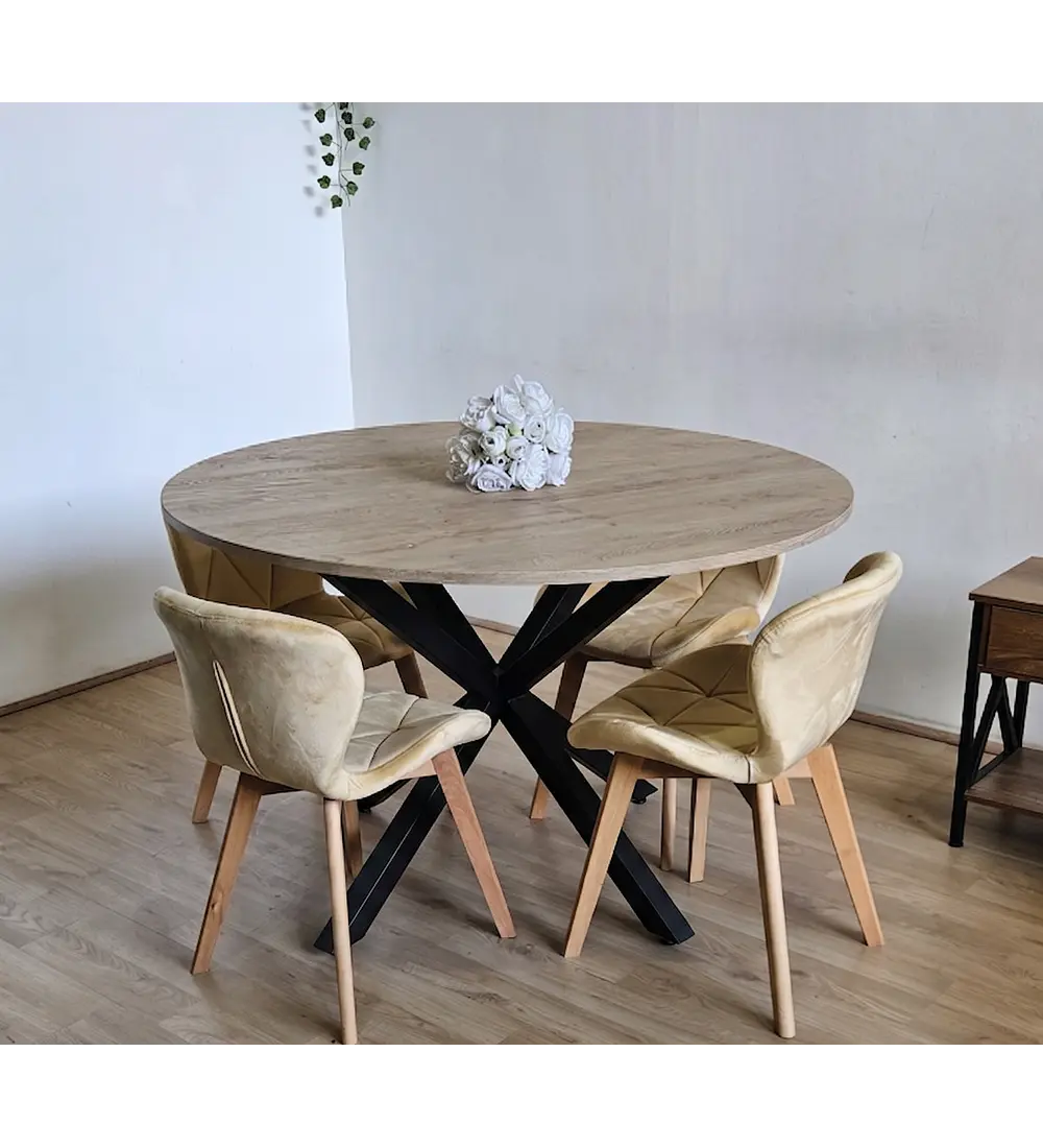 Comedor Warwick Rustica 120cm + 4 Sillas Mariposa Velvet