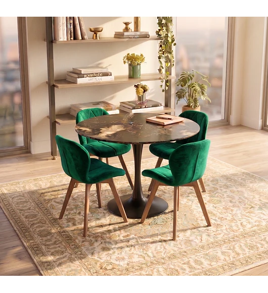 Comedor Mesa Tulip Stone Negra 100cms + 4 Sillas Mariposa Velvet