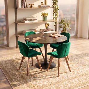 Comedor Mesa Tulip Stone Negra 100cms + 4 Sillas Mariposa Velvet