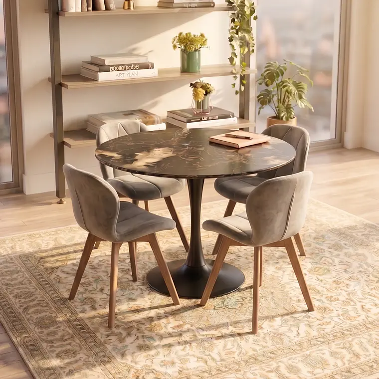 Comedor Mesa Tulip Stone Negra 100cms + 4 Sillas Mariposa Velvet 6