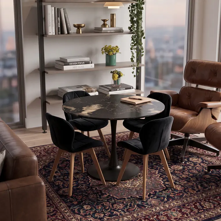 Comedor Mesa Tulip Stone Negra 100cms + 4 Sillas Mariposa Velvet 7