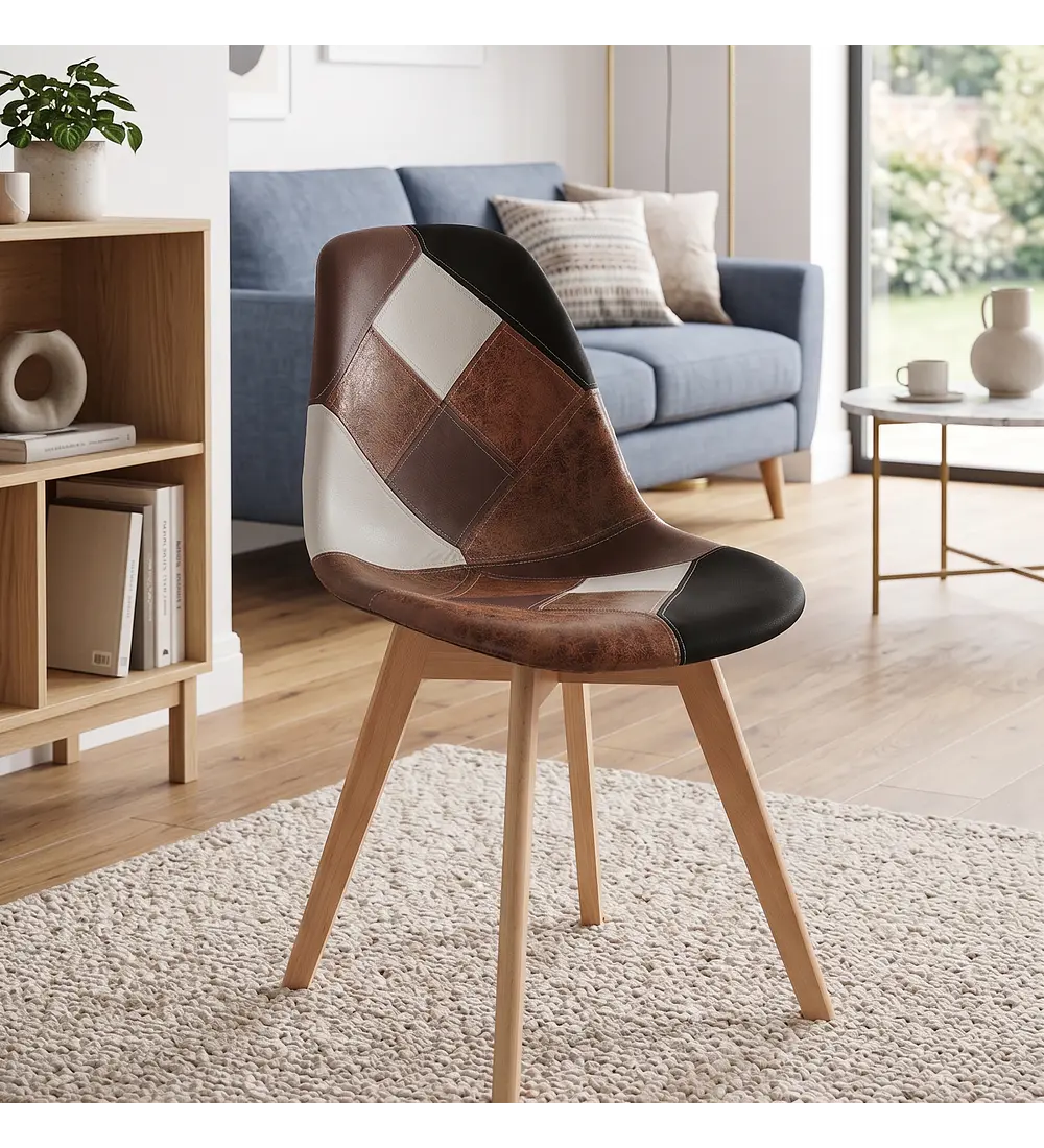 Comedor Eames Wood 100cms + 4 Sillas Patchwork Davinci