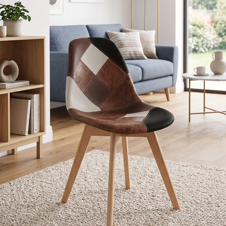 Comedor Eames Wood 100cms + 4 Sillas Patchwork Davinci 3