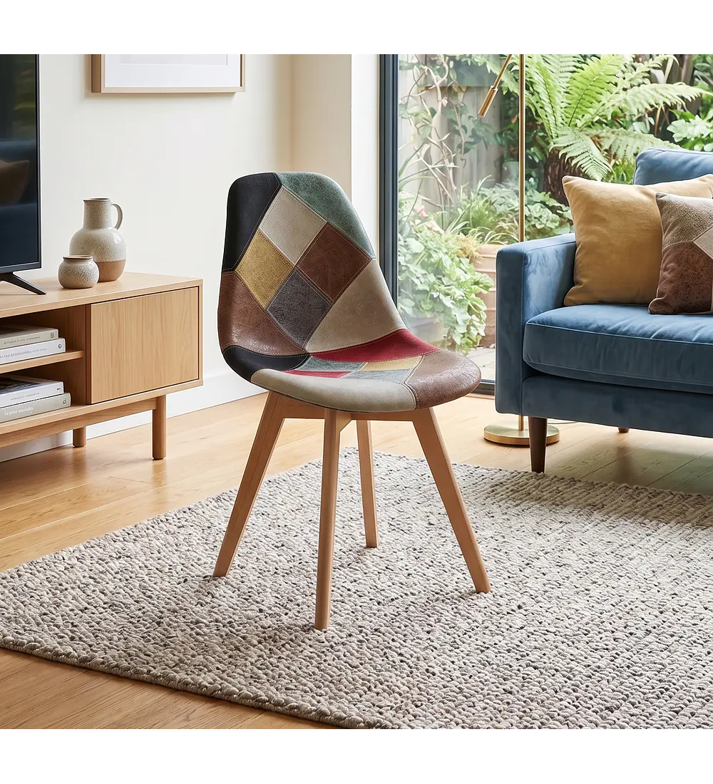 Comedor Eames Wood 100cms + 4 Sillas Patchwork Davinci