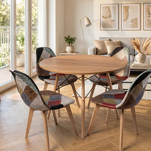 Comedor Eames Wood 100cms + 4 Sillas Patchwork Davinci