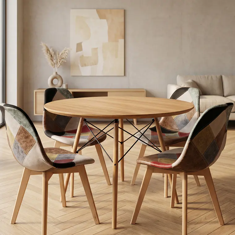 Comedor Eames Wood 100cms + 4 Sillas Patchwork Davinci 6