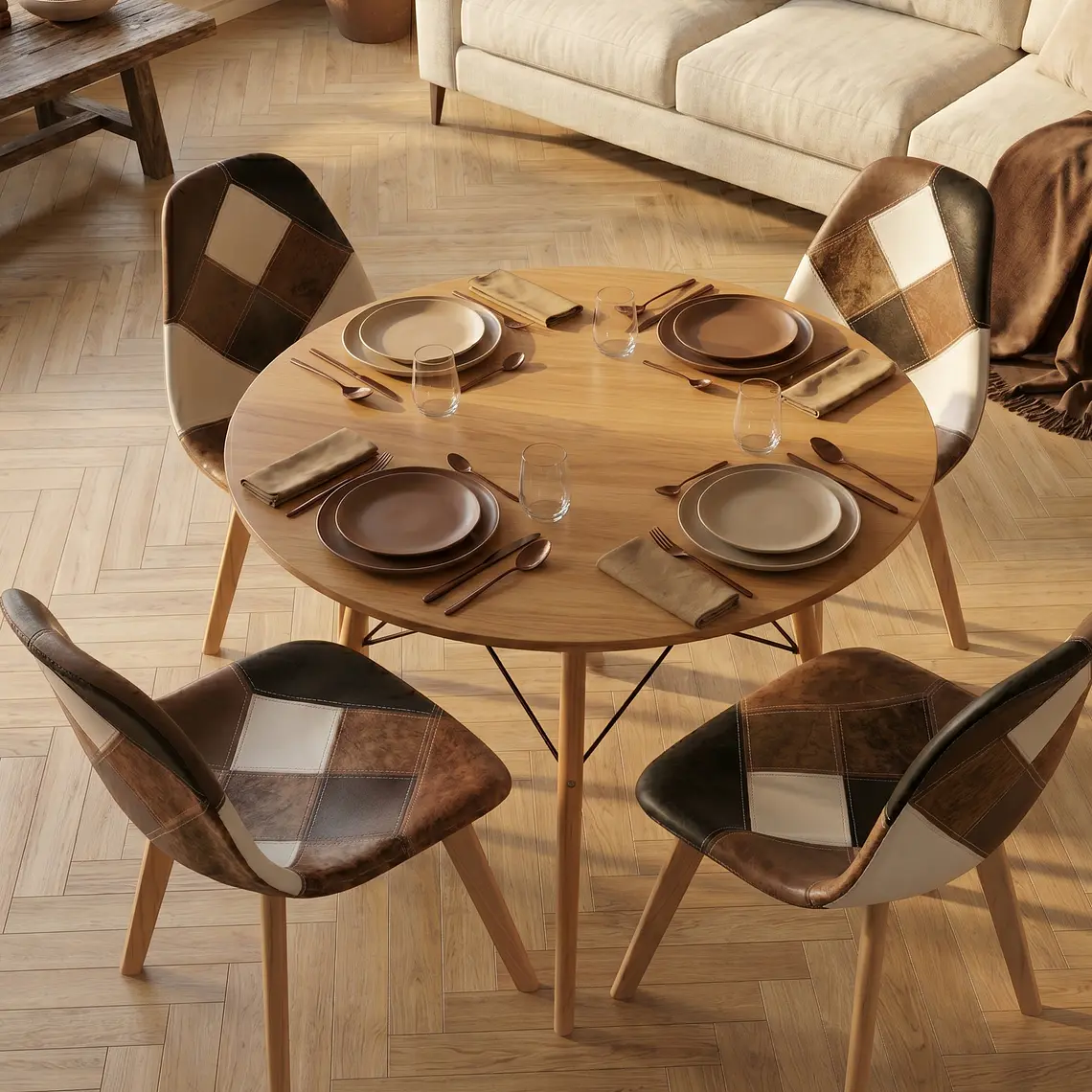 Comedor Eames Wood 100cms + 4 Sillas Patchwork Davinci 7