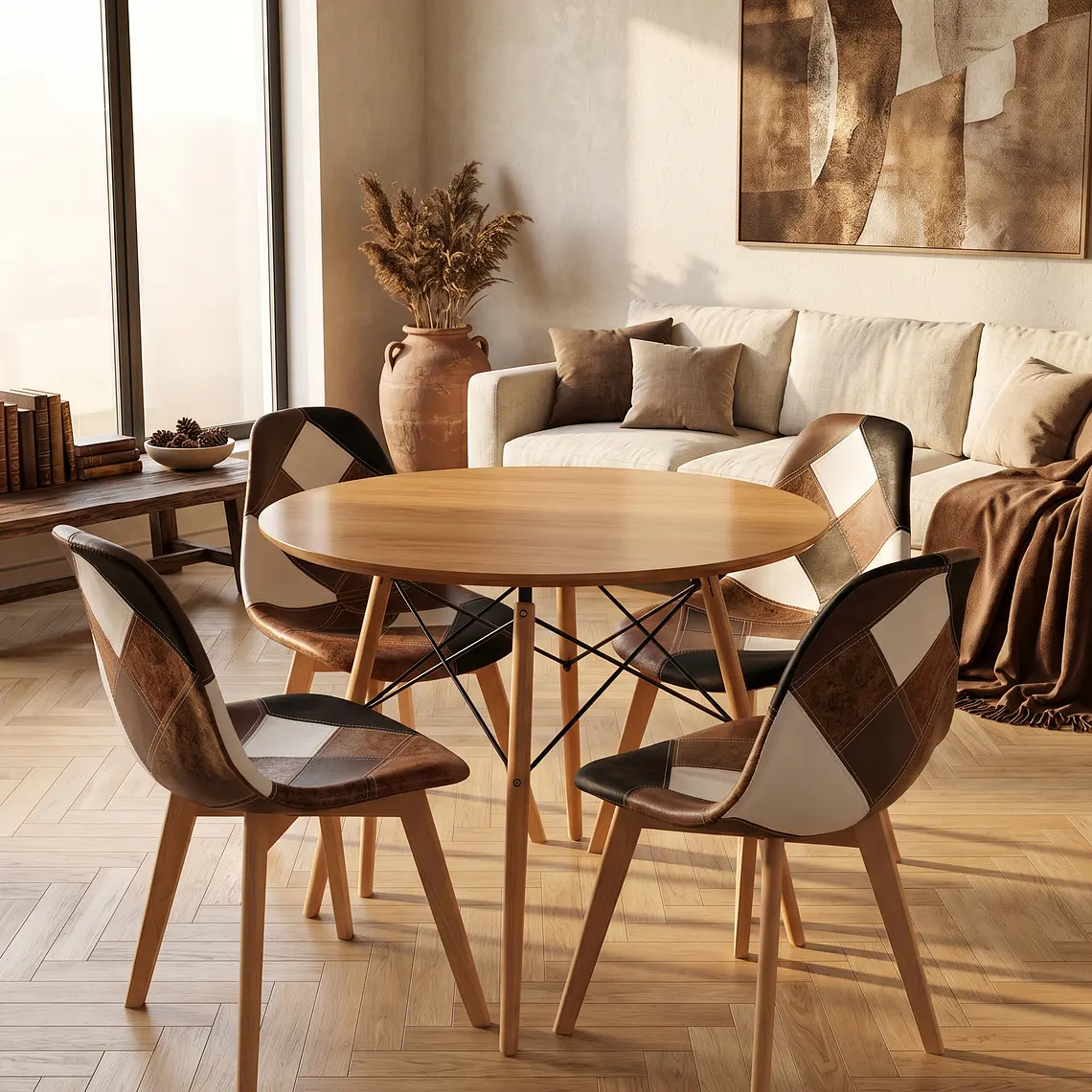 Comedor Eames Wood 100cms + 4 Sillas Patchwork Davinci 8