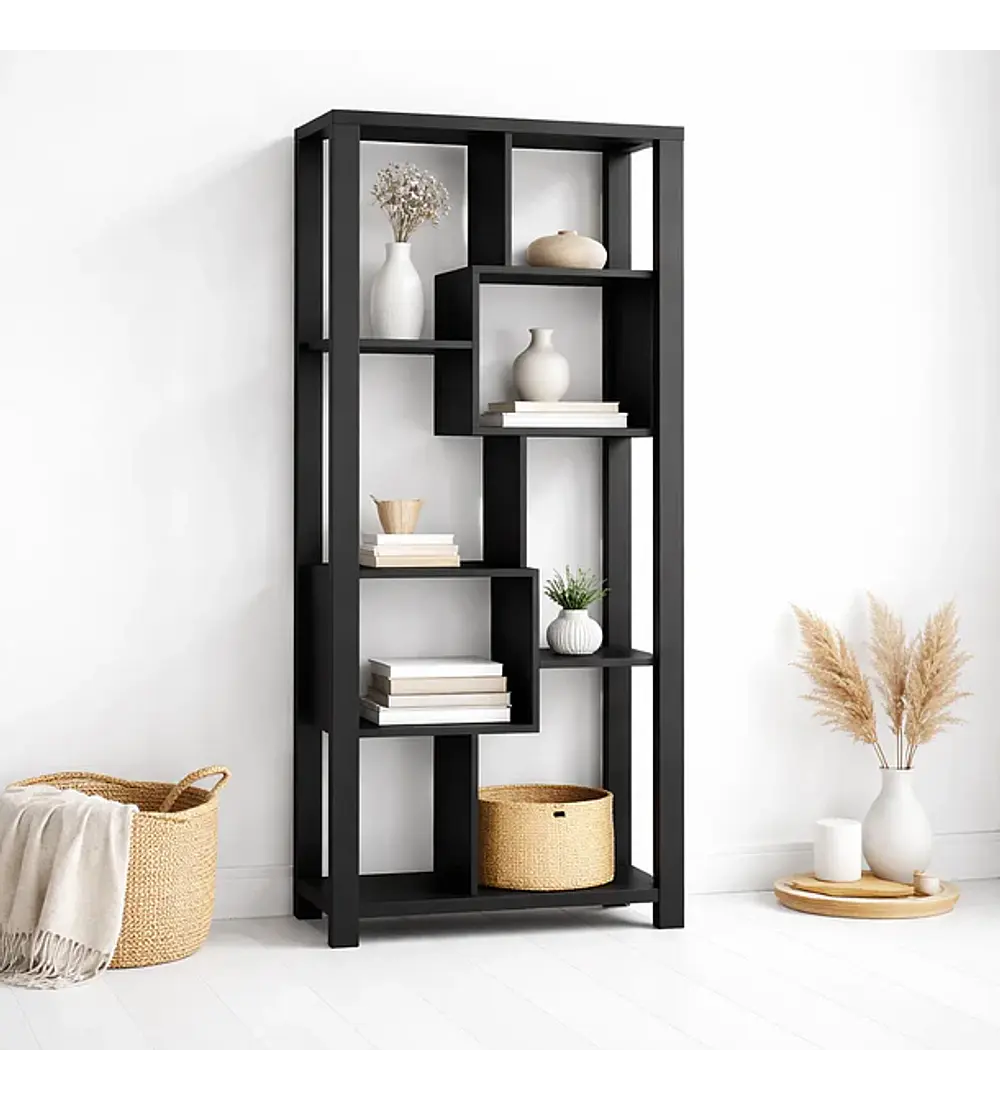 Estantería Prisma Noir Librero Geométrico Moderno - Negro