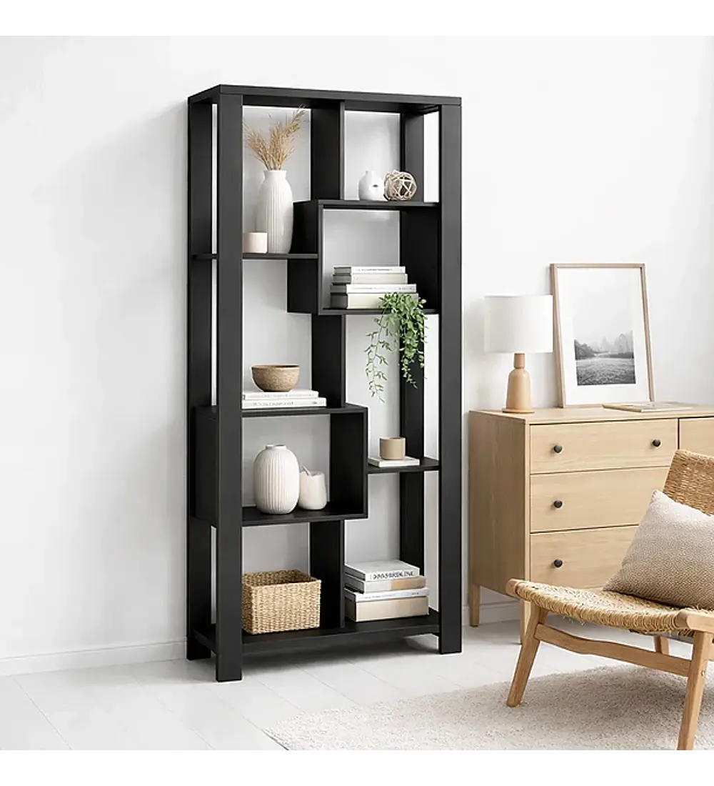 Estantería Prisma Noir Librero Geométrico Moderno - Negro