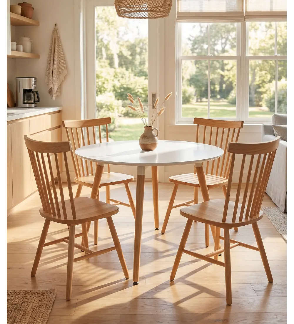 Comedor Mesa Aura 100cms + 4 Sillas Windor Madera