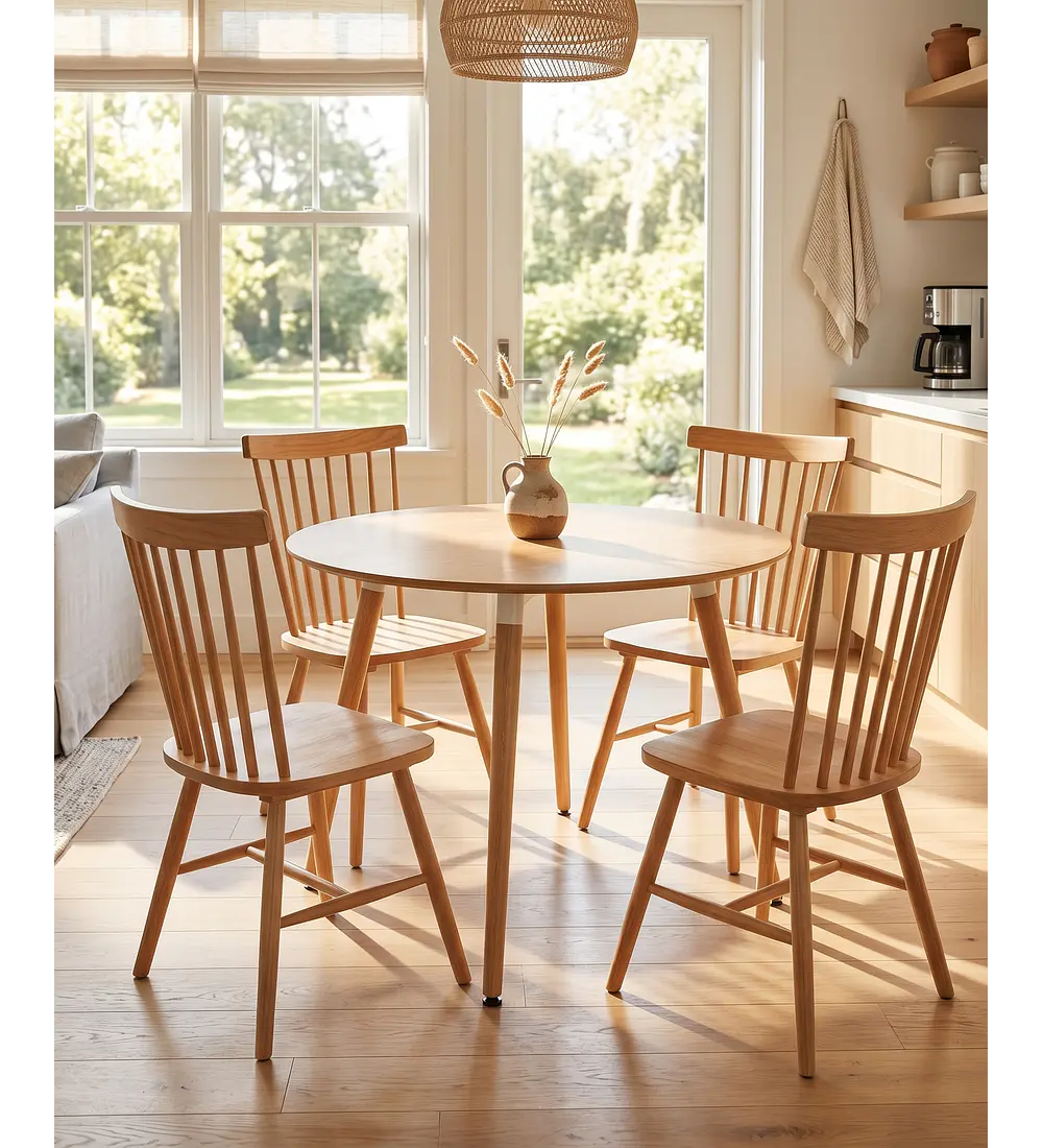 Comedor Mesa Aura 100cms + 4 Sillas Windor Madera