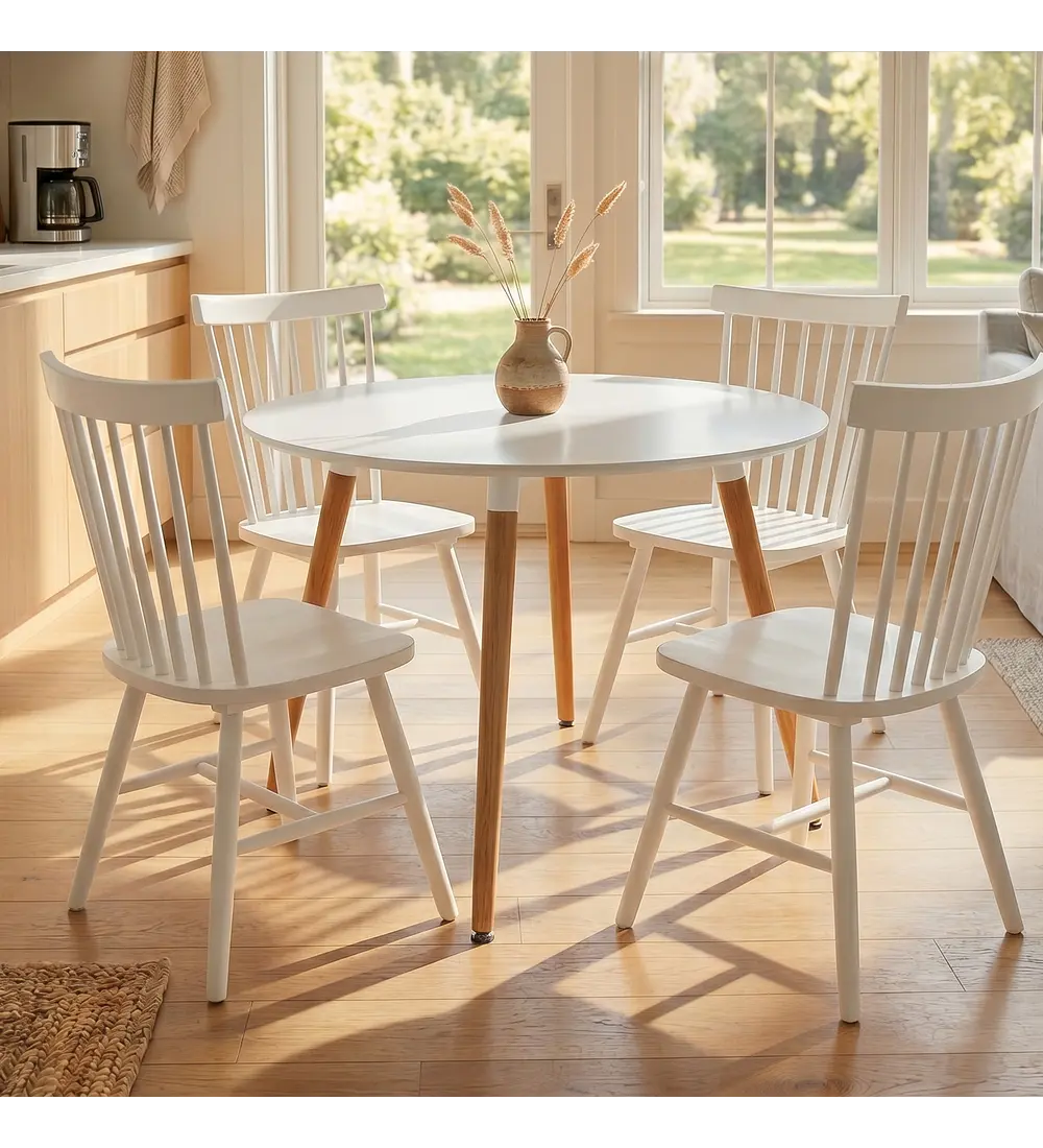 Comedor Mesa Aura 100cms + 4 Sillas Windor Madera