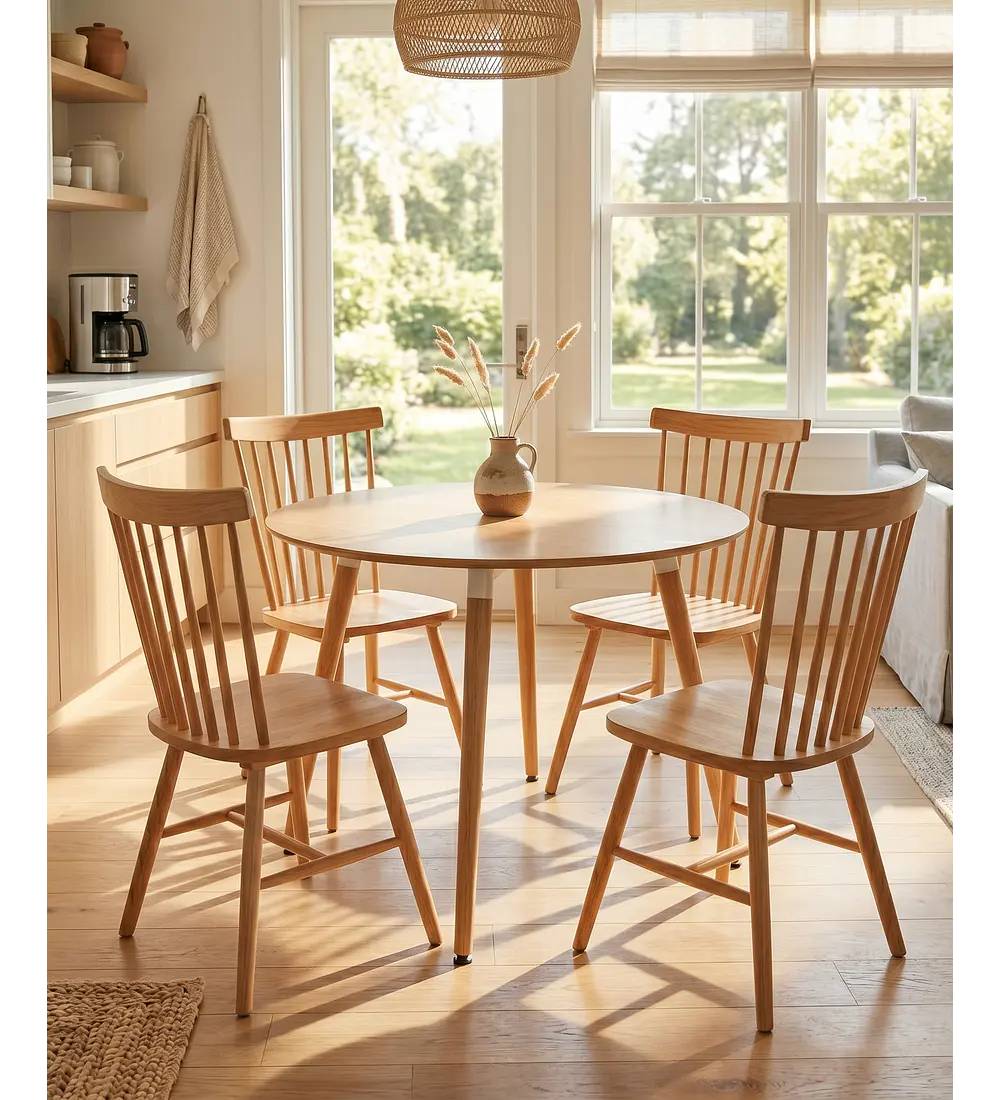 Comedor Mesa Aura 100cms + 4 Sillas Windor Madera