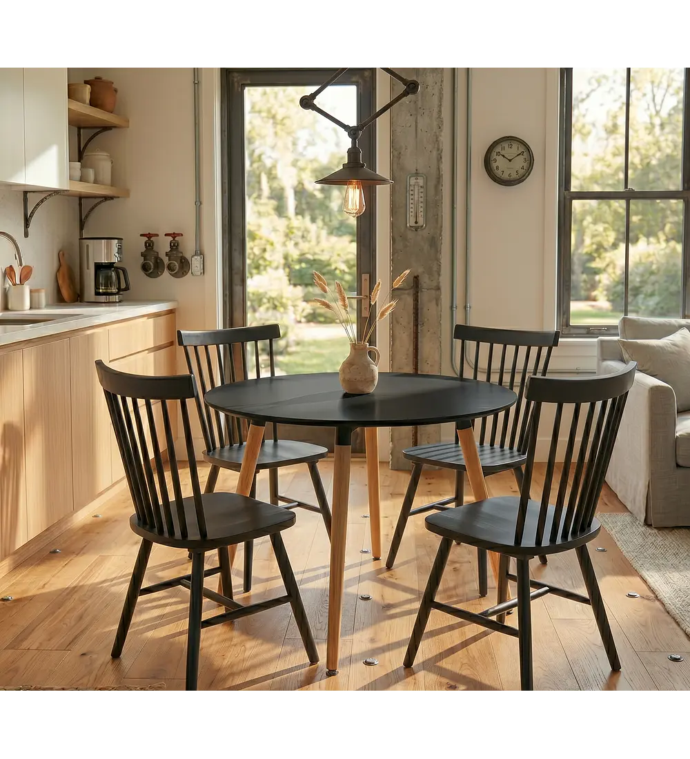 Comedor Mesa Aura 100cms + 4 Sillas Windor Madera