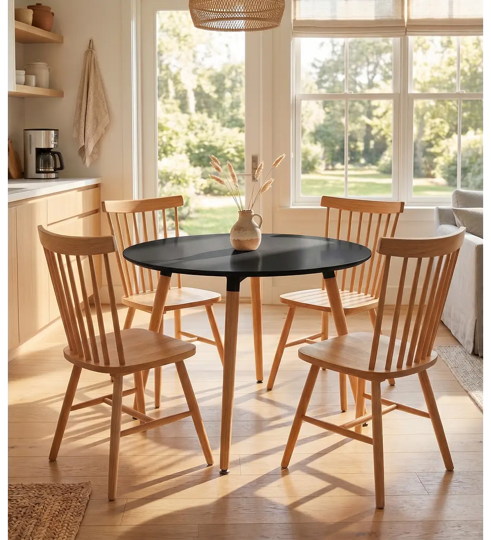 Comedor Mesa Aura 100cms + 4 Sillas Windor Madera