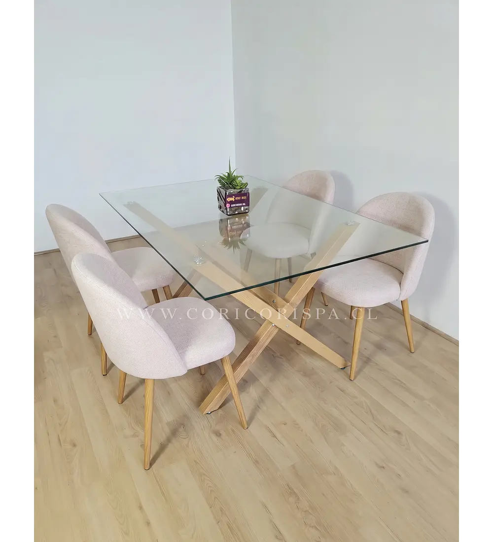 Comedor Medlock 140x90cm + 4 Sillas Bread Lino Wood