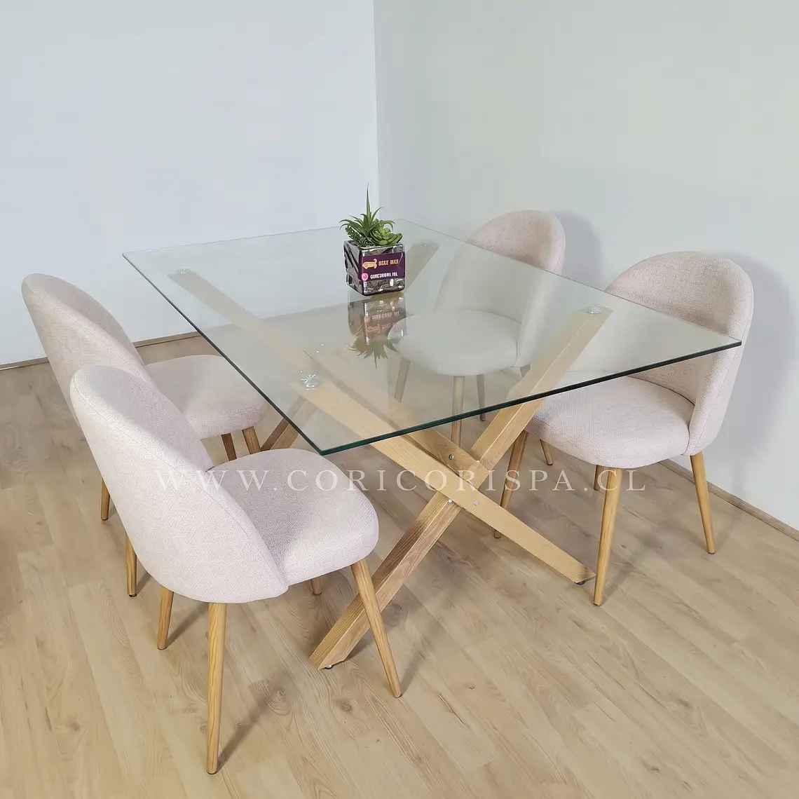 Comedor Medlock 140x90cm + 4 Sillas Bread Lino Wood 10